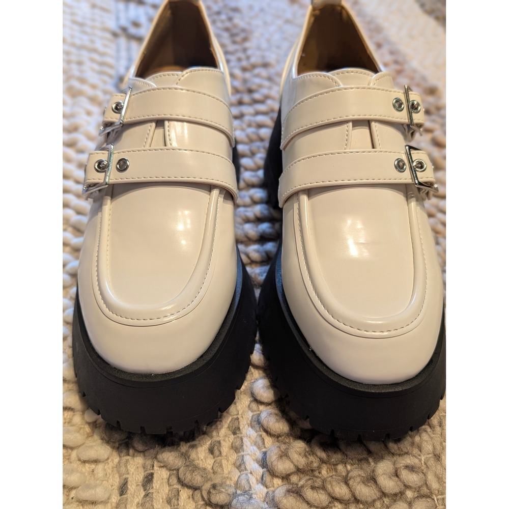 Zodiac Perri Platform Loafer White Patent Chunky Lug Sole Shoes size 7.5